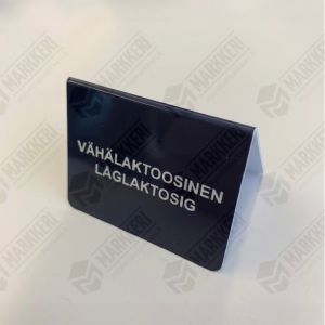 Pöytäkilpi VÄHÄLAKTOOSINEN, 54mm (leveys) x 40mm (korkeus) teksti suomeksi ja ruotsiksi. 3 kpl / ps